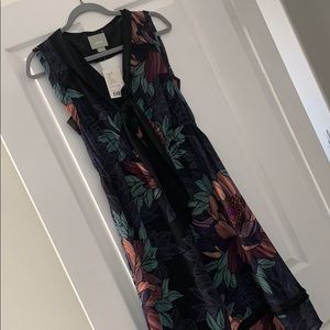 Floral Sleeveless Dress - Black and Purple